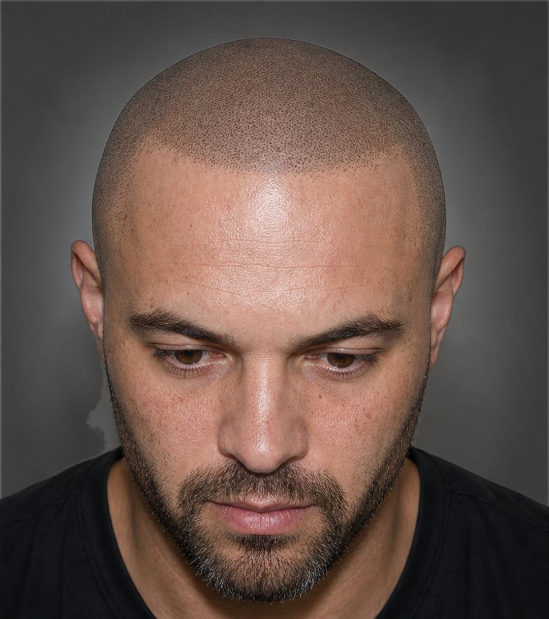 Real client of Stevey G, healed scalp micropigmentation, restored hairline